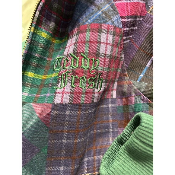 Teddy Fresh Grandpa Jacket Patchwork Plaid Size Small Pocket Multi Color EUC - Picture 11 of 13